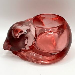 Vintage Indiana Glass Cranberry Sleeping Candle Figurine Votive Candle Holder